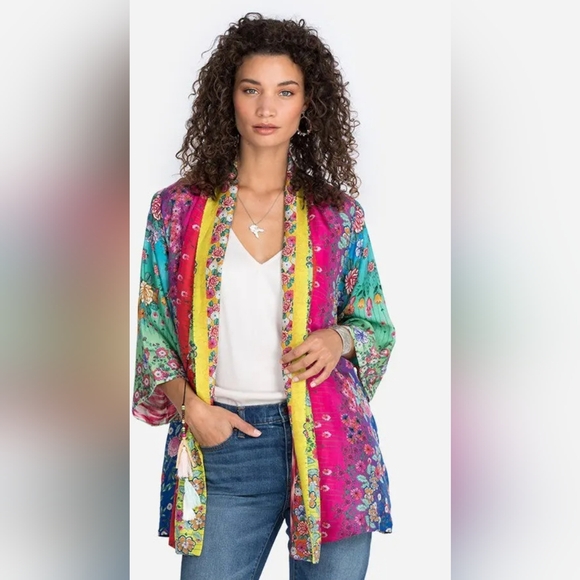 Johnny Was Rainbow Anastasia Silk Reversible Kimono Size Small - Picture 1 of 10